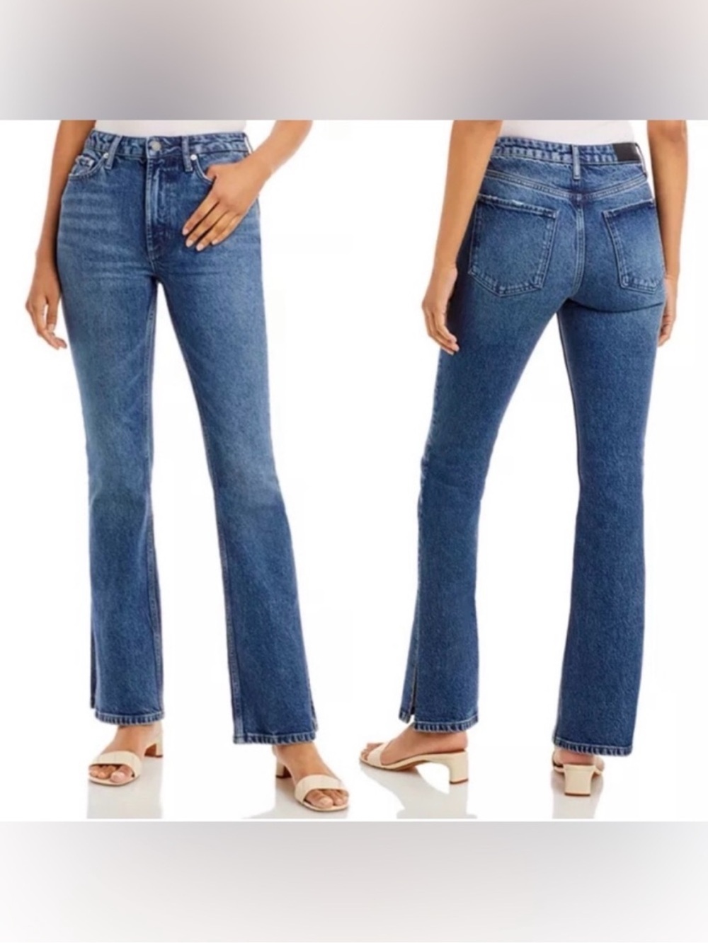 Rails The Sunset High Rise Slim Flare Jeans Medium Wash Raw Hem Size 23